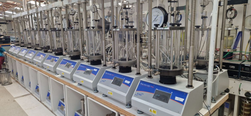 A view of the Effective Stress Triaxial systems neatly installed