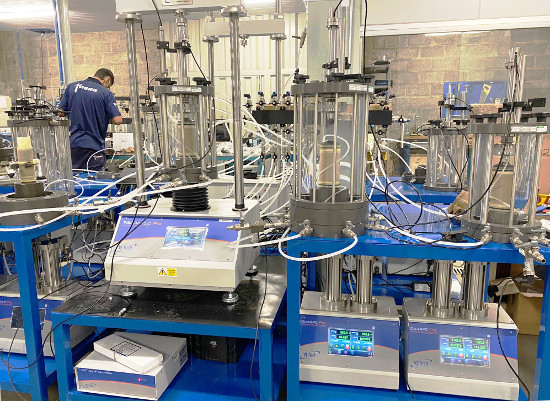 Radial LVDTs at the new Fugro Laboratory Technician at work