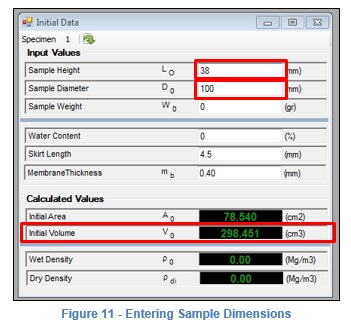 Figure 11 Entering Sample Dimensions